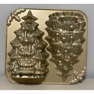 Nordic Ware Christmas Tree Bundt Pan Gold Cast Aluminum 4.5 Cup 3D Cake Mold USA